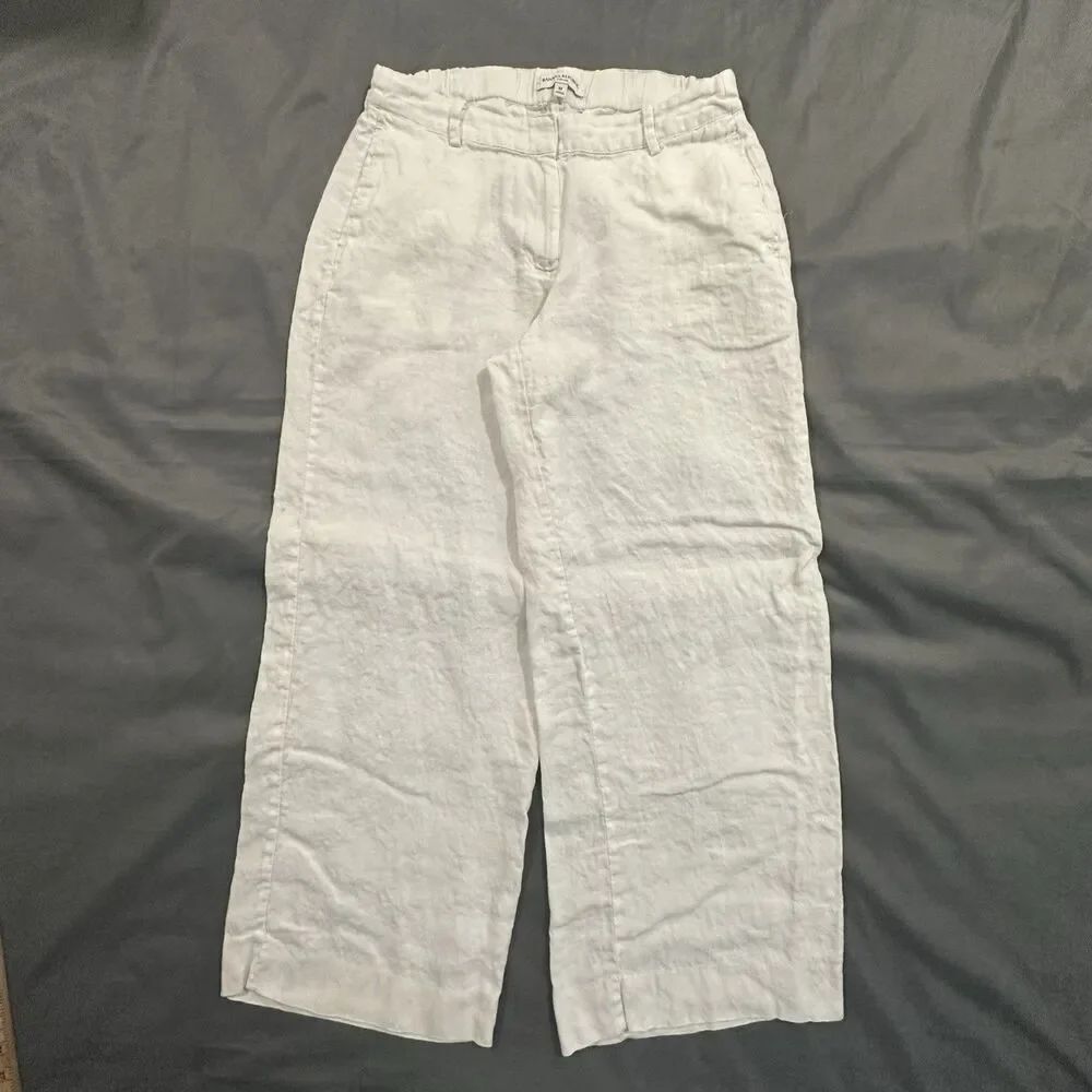 Banana Republic Wide Leg Trousers Pants 100% Linen Womens M Relaxed White Beach
